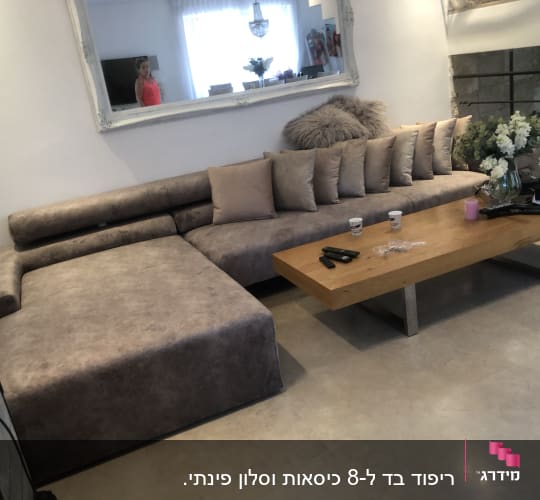 כריות על ספה אפורה בסלון מודרני